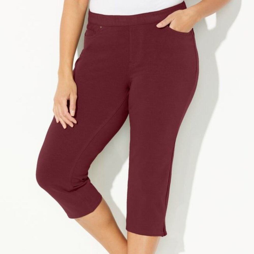Catherine's Burgundy Knit Jean Capri Length French Terry Fabric- 4X OR 5X- NWT